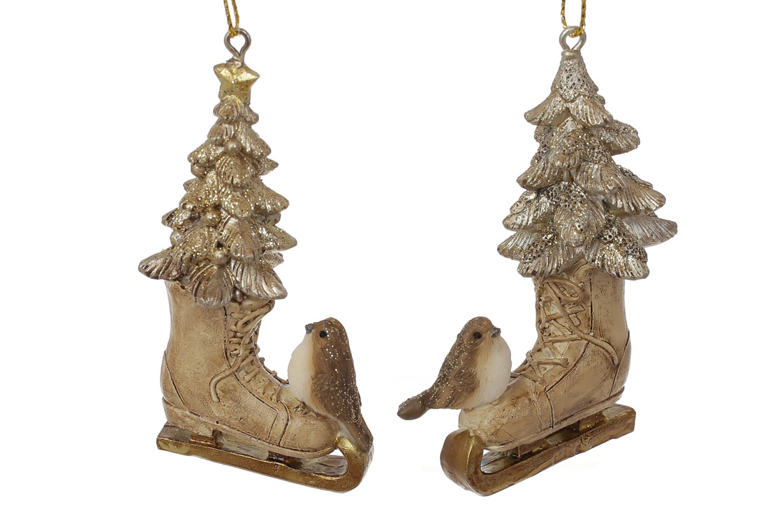 Підвісний декор Ковзани, 2 дизайни, 8см, колір - коричневий із золотом