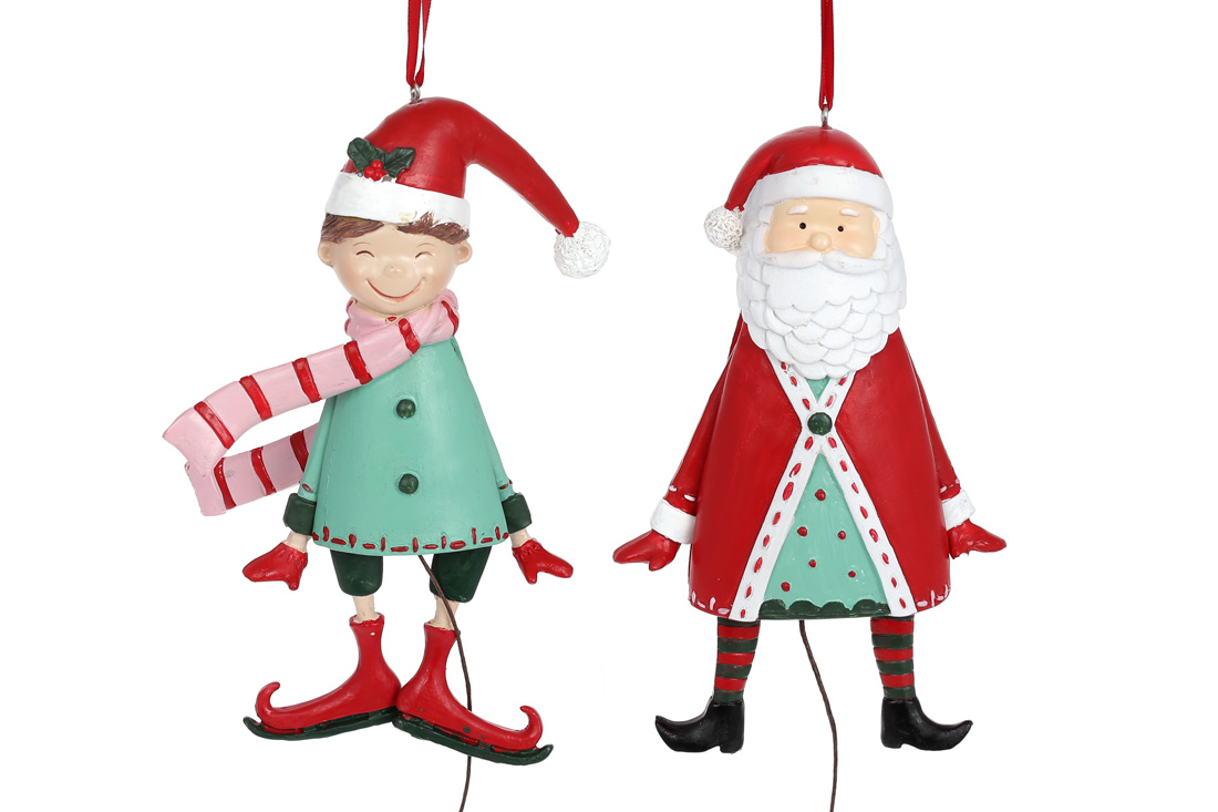 Декоративна підвісна фігурка-маріонетка Ельф, Санта 18,7 см та 17,2 см