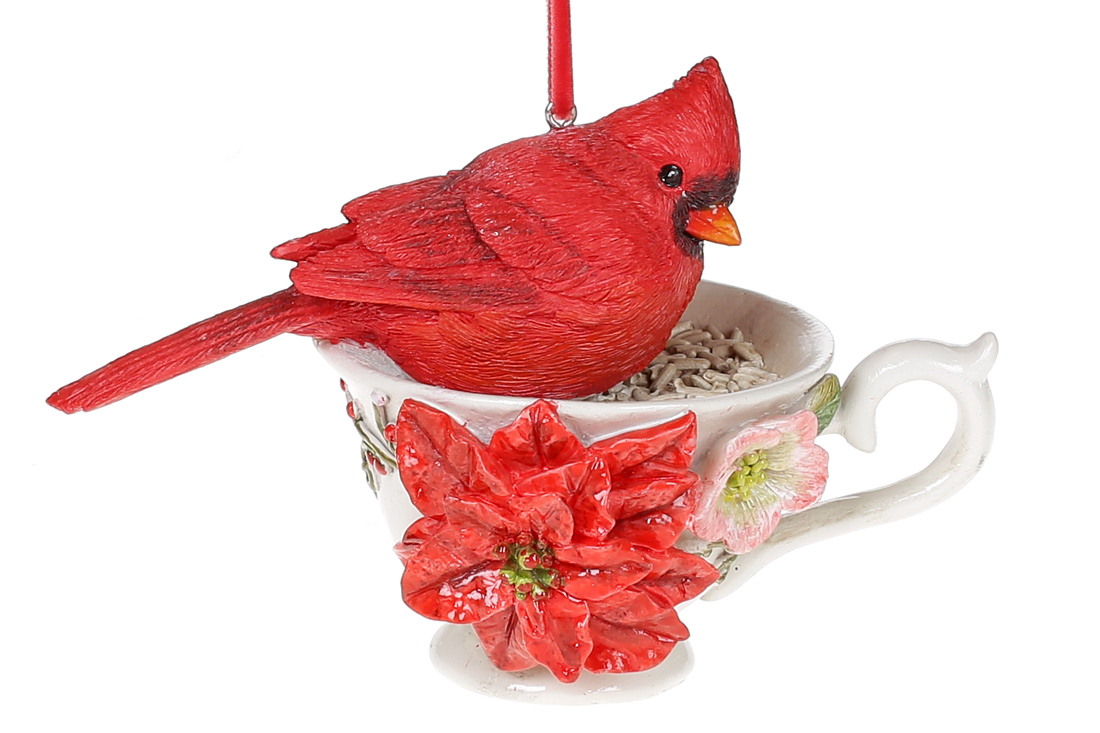 Декоративна підвісна фігурка Птах Кардинал, 9см, колір - червоний