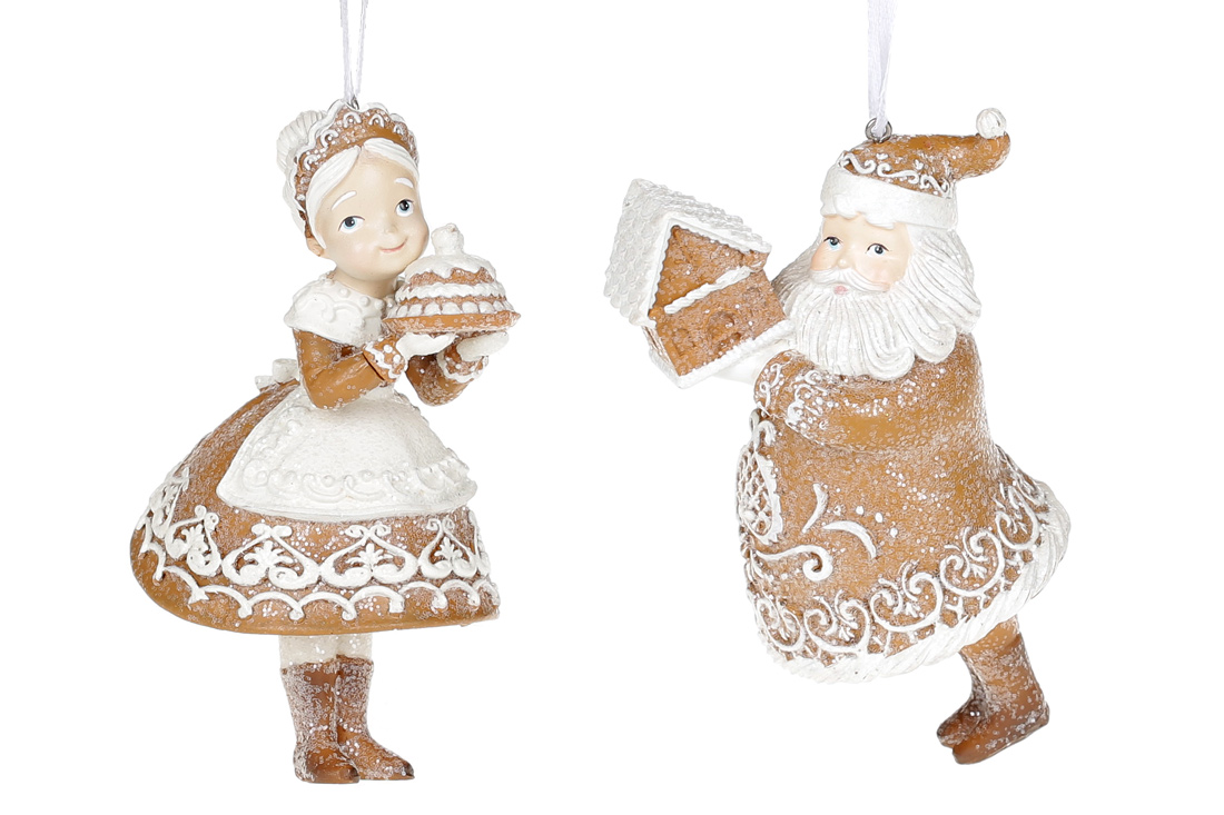Декоративна підвісна фігурка Пряниковий Санта Клаус і Місіс Клаус, 13.5см, 2 дизайни