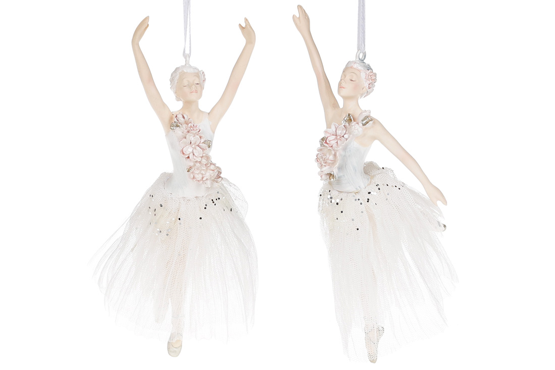Декоративна підвісна фігурка Балерина, 17см, 2 дизайни, колір - білий
