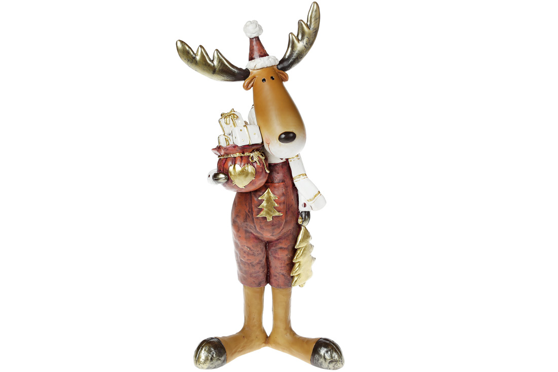Декоративна фігурка Лось з подарунками, 40.5см, колір - бордо із золотом