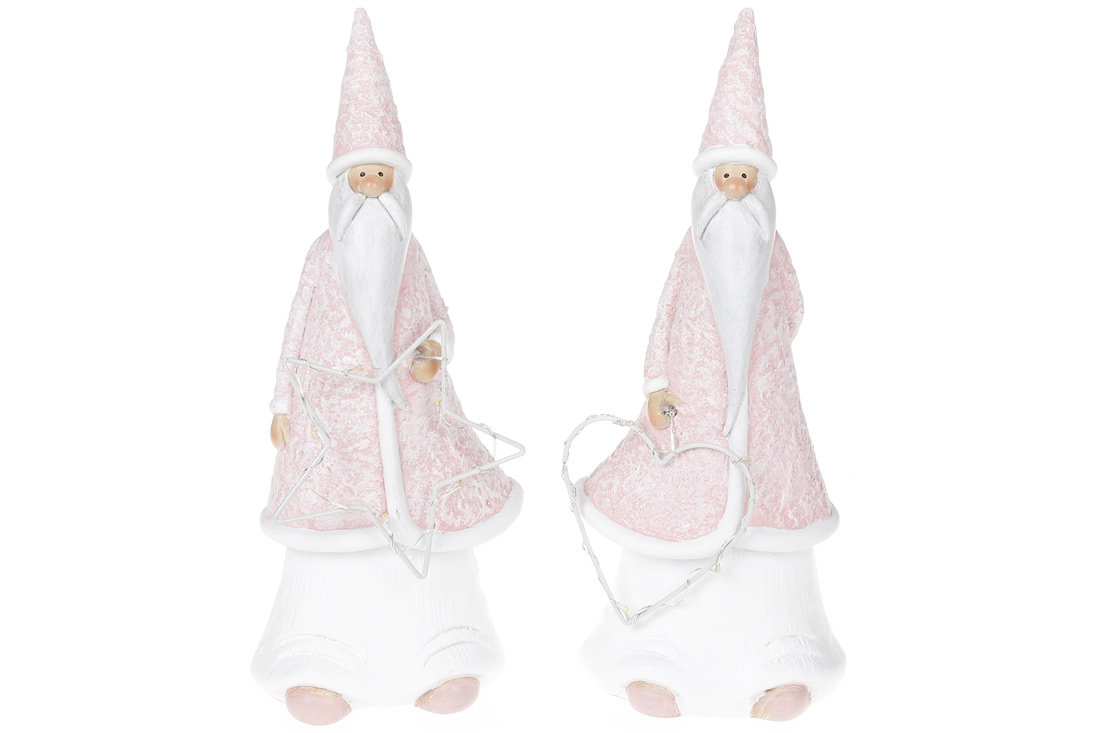 Декоративна фігурка Санта з LED-підсвічуванням, 22см, колір - рожевий з білим