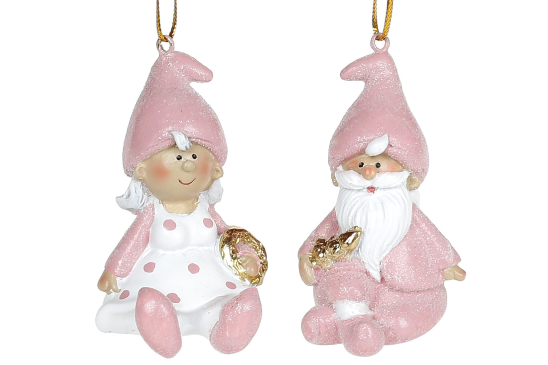 Декоративна підвісна фігурка Гномик, 6.5см, 2 дизайни, колір - рожевий з білим