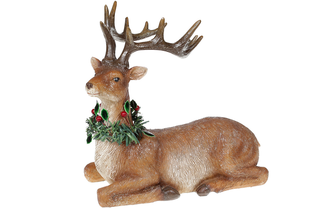 Декоративна фігура Олень з вінком 26см, колір - коричневий натуральний