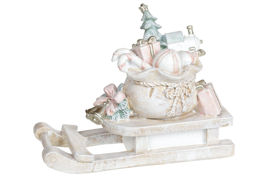 Декоративна статуетка Сани з подарунками, 20.5см, колір - рожево-бежевий