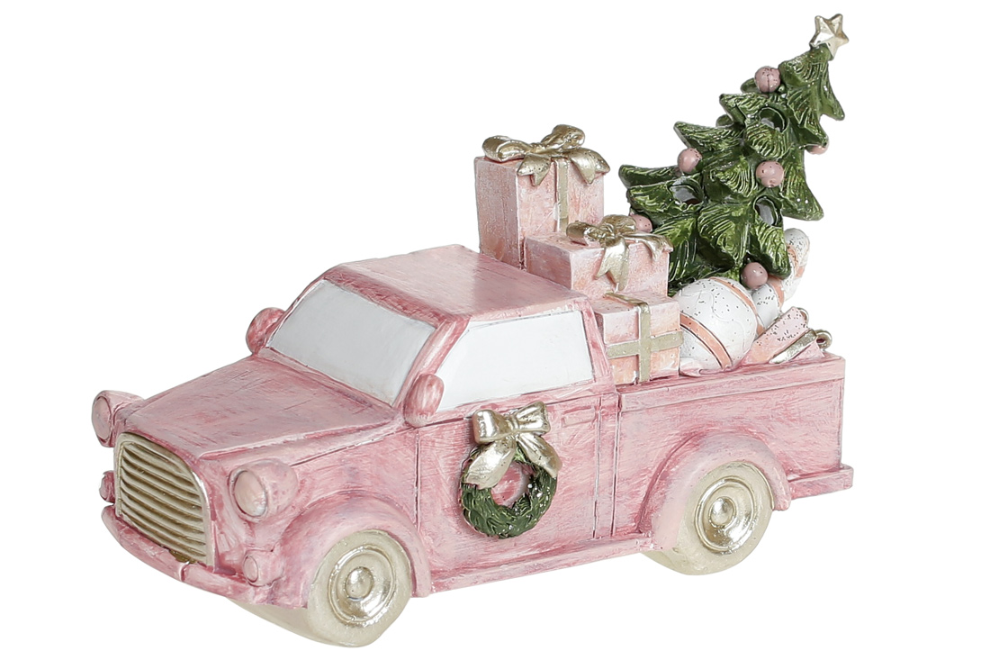 Декоративна фігурка з LED підсвічуванням Машина з ялинкою, 15см, колір - пурпурний