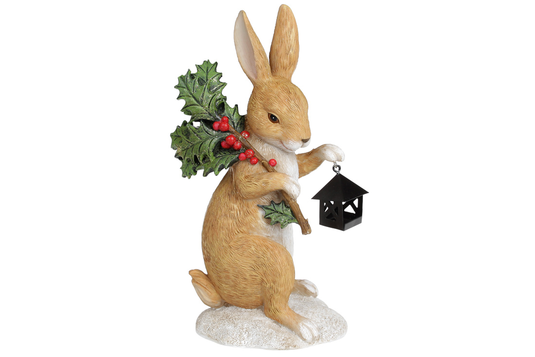 Декоративна статуетка Зайчика з ліхтарем, 21см, колір - світло-коричневий