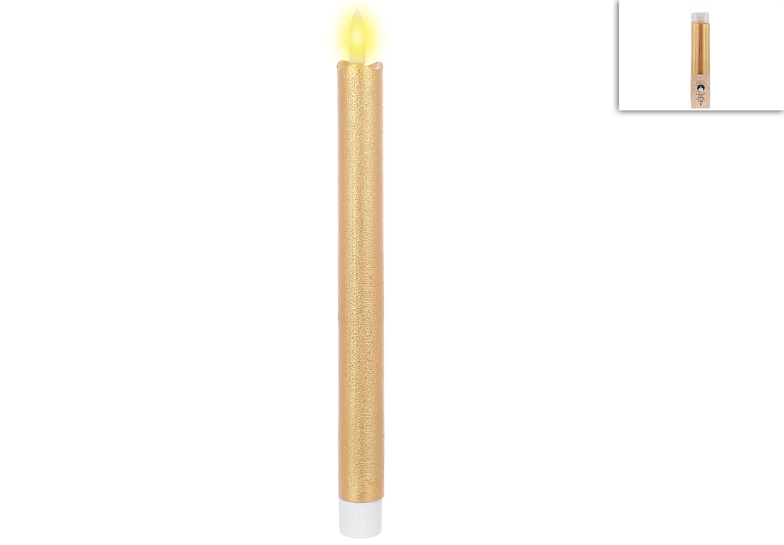 Світлодіодна воскова столова свічка - набір 2 шт 2.5*25см (2*ААА не входять до комплекту), тепле біле світло, колір - золото