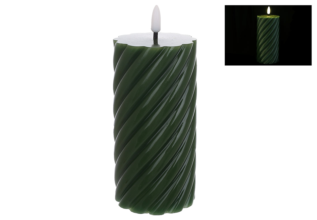 Світлодіодна воскова фігурна воскова свічка з живим полум'ям 7.5*15см (2хАА не входять до комплекту), тепле біле світло, колір - зелений