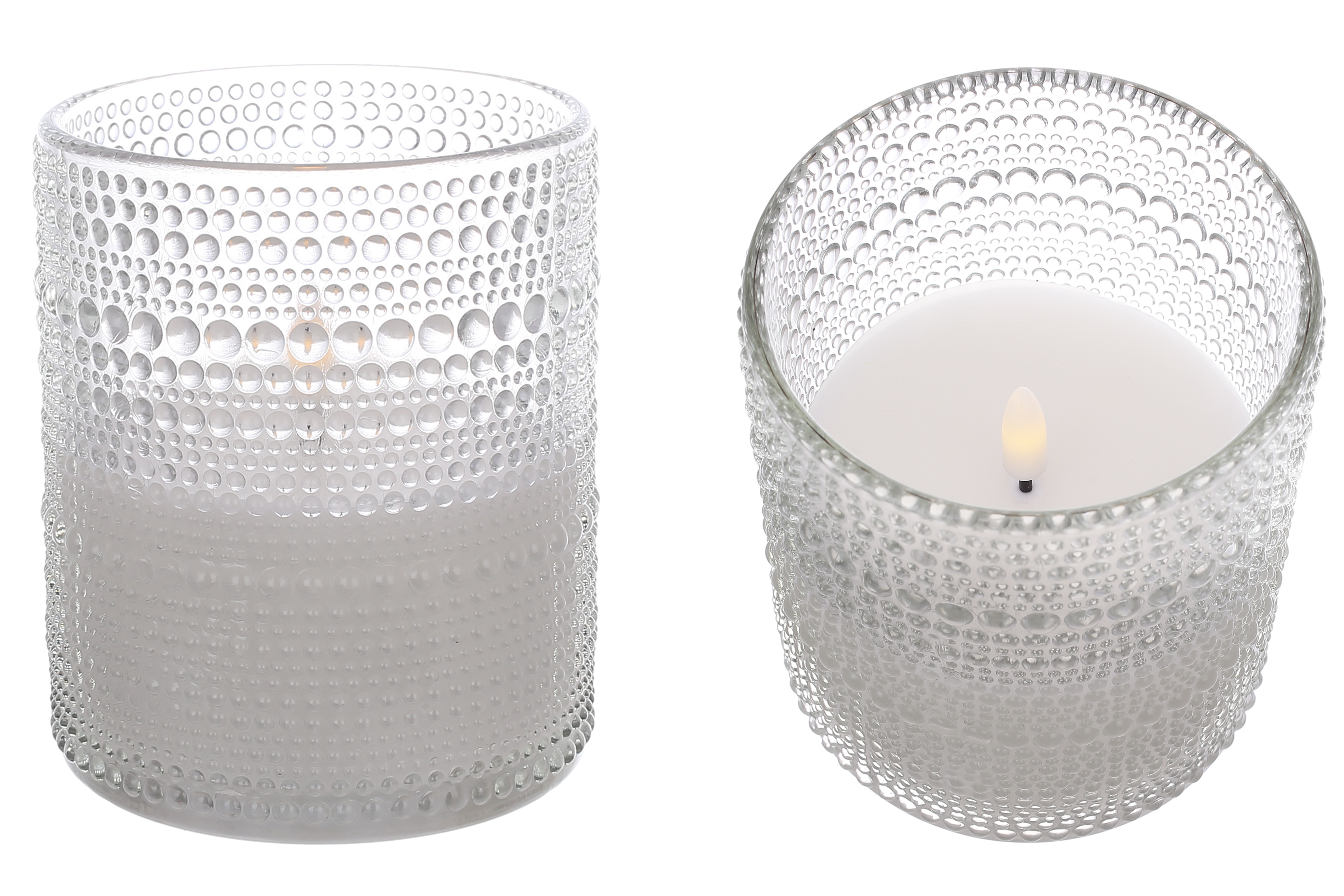 Світлодіодна воскова свічка в скляній колбі Bauble 10*12.5см з живим полум'ям (2хАА не входять в комплект), тепле біле світло, колір скла - димчастий