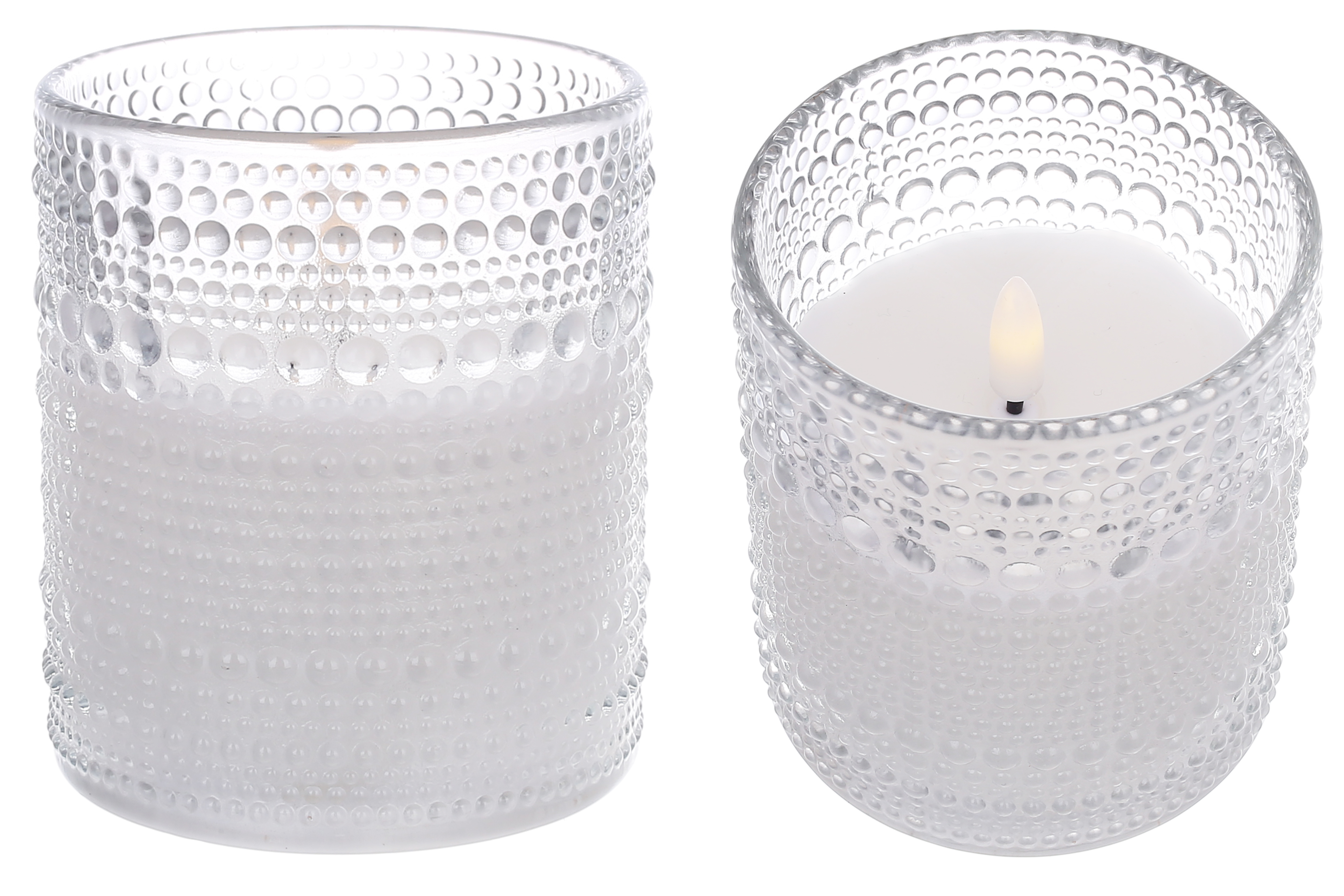 Світлодіодна воскова свічка у скляній колбі Bauble 8.5*10см з жмвим полум'ям (2хАА не входять до комплекту), тепле біле світло, колір скла - димчастий