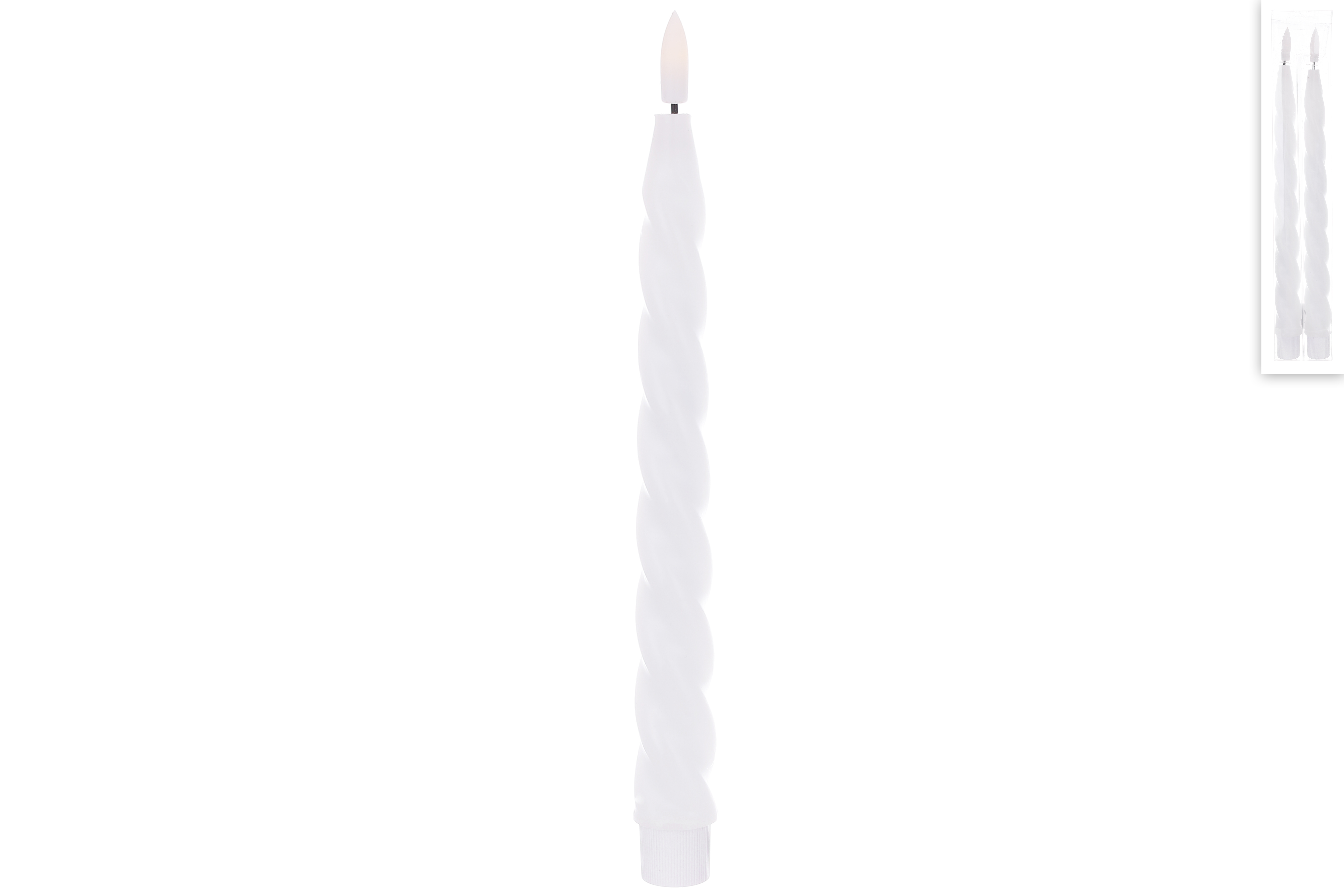 Світлодіодна столова кручена свічка - набір 2 шт 2.5*25см (2*ААА не входять до комплекту), тепле біле світло, колір - білий, матеріал - віск