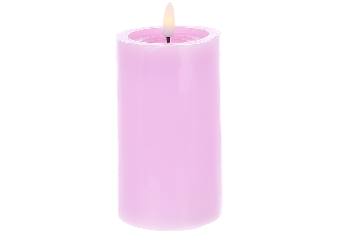 Світлодіодна воскова свічка з живим полум'ям 7.5*15см (2хАА не входять до комплекту), тепле біле світло, колір - лавандовий