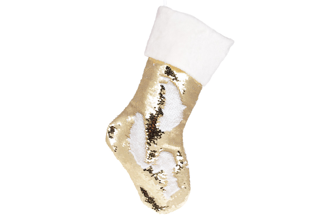 Чобіток для подарунків з паєтками 49см, колір - золото з білим