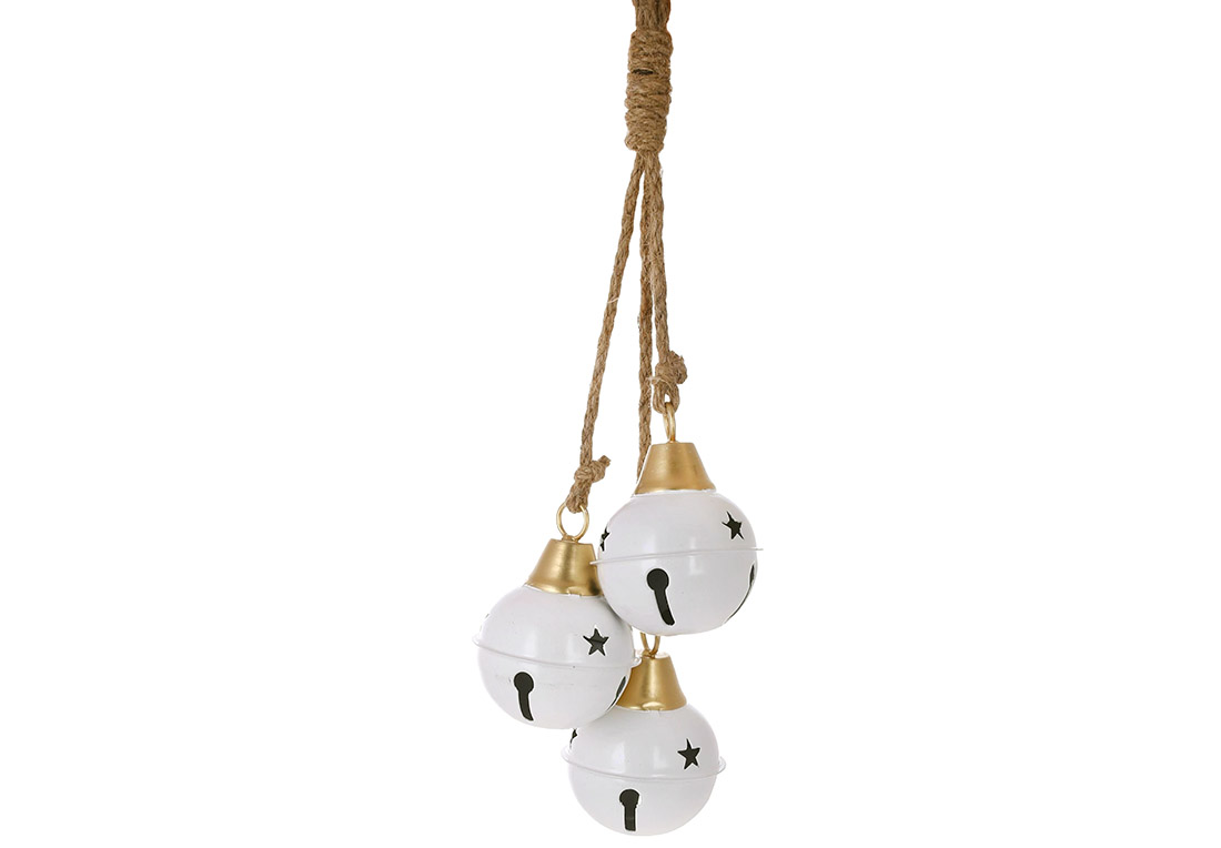 Металеві кулі ( D7.5*10см ) на підвісі Christmas bells 47см, колір - білий