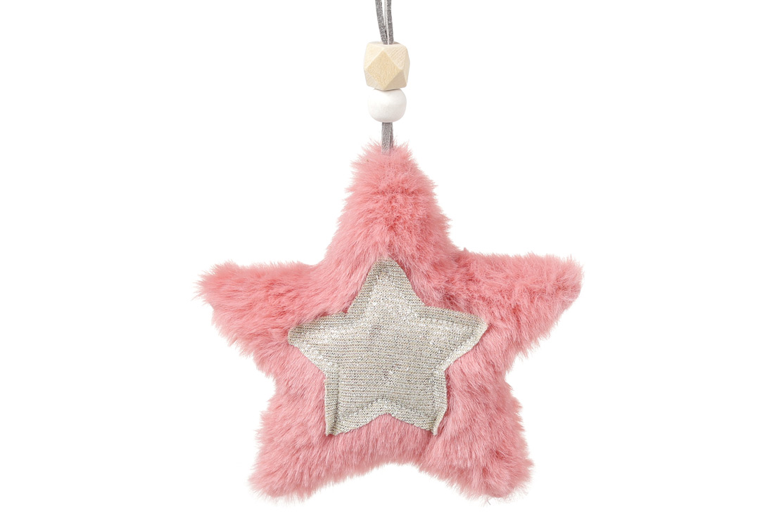 Підвісний декор Зірка хутряна, 12см, колір - рожевий