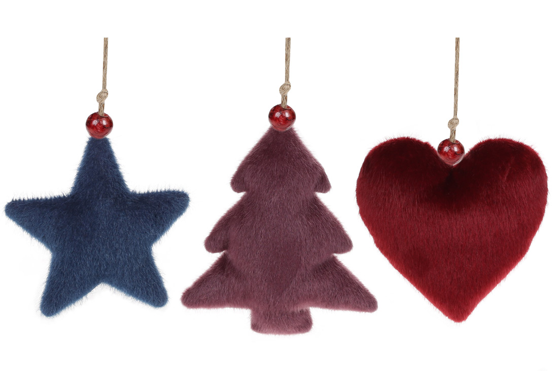Новорічний підвісний декор з оксамиту, 14см, 3 дизайни