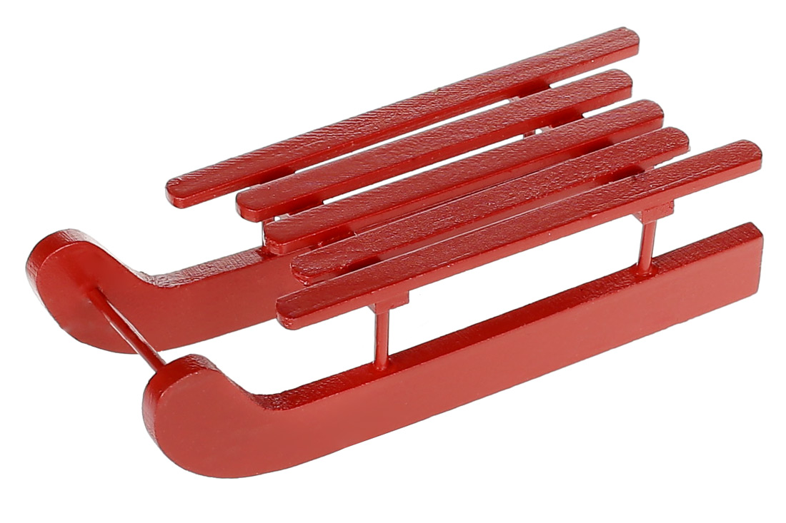 Санки дерев'яні декоративні, 15см, колір - червоний