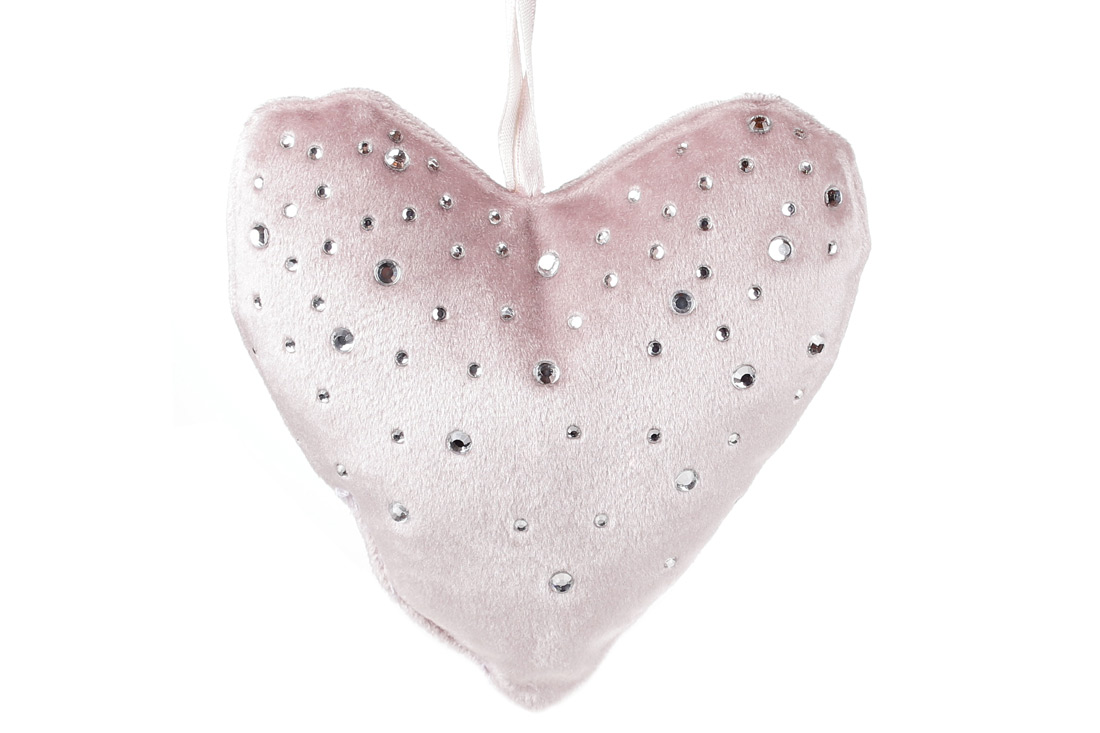 Підвісний оксамитовий декор зі стразами Серце, 13см, колір - блідо-рожевий