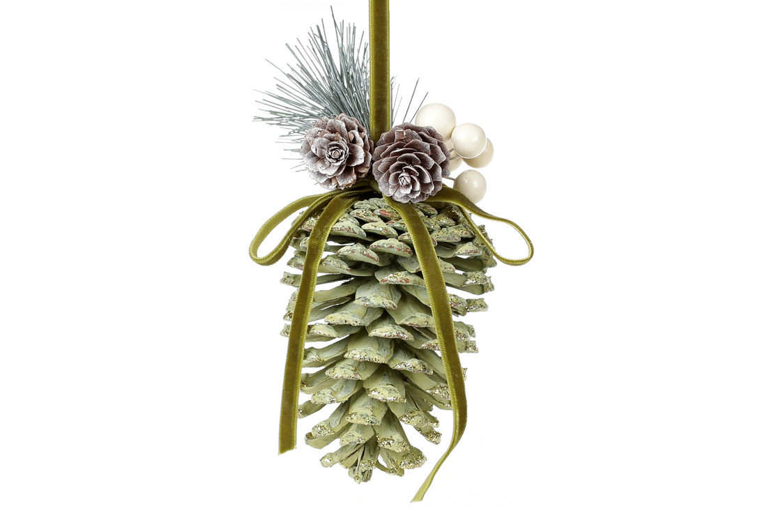 Новорічний підвісний декор Шишка 23см, колір - зелений