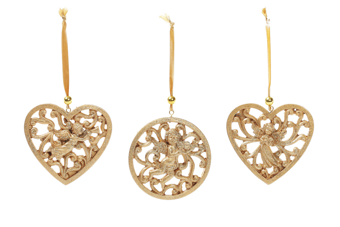 Новорічний декор на підвісі Янгол 9см, колір - золото, 3 дизайни