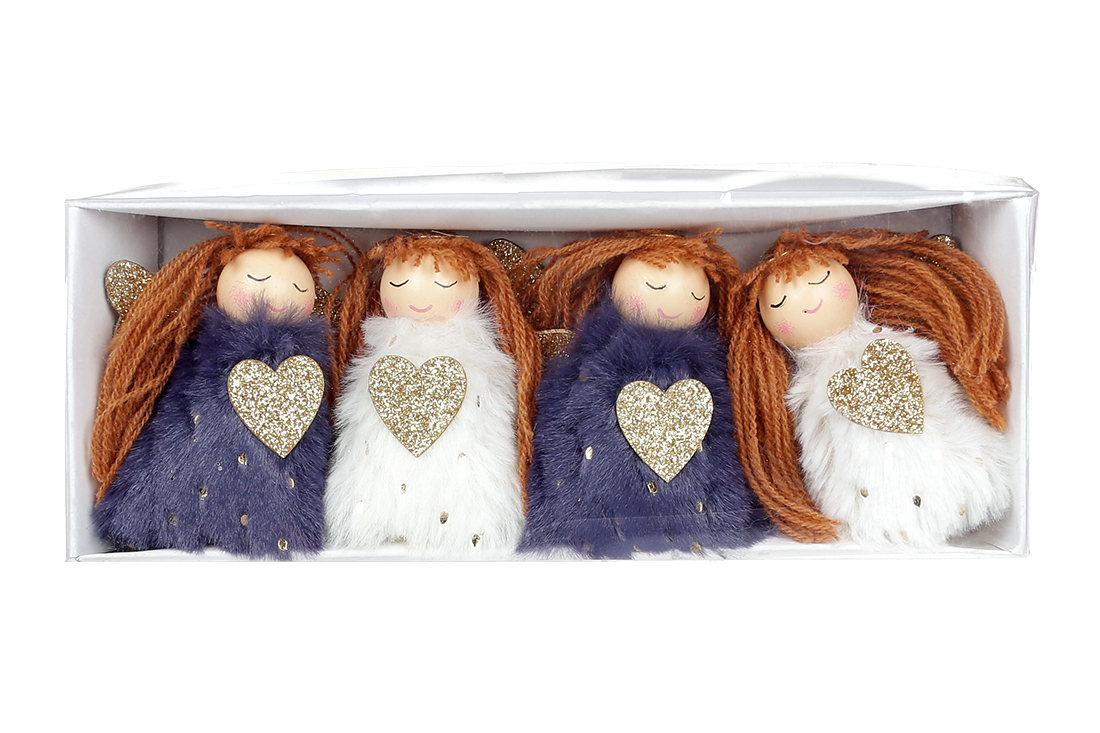 Набір (4шт) новорічних прикрас Янголочки, 6.5см, 2 кольори мікс