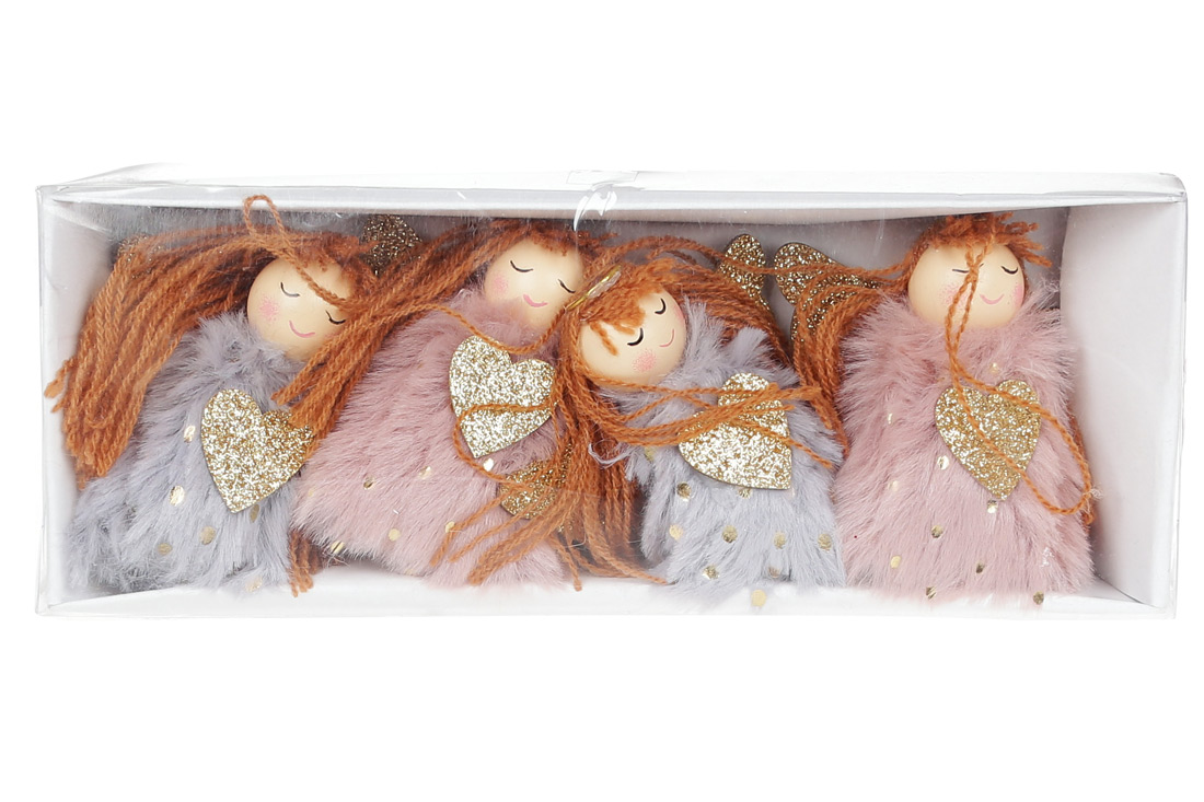 Набір (4шт) новорічних прикрас Янголочки, 6.5см, 2 кольори мікс