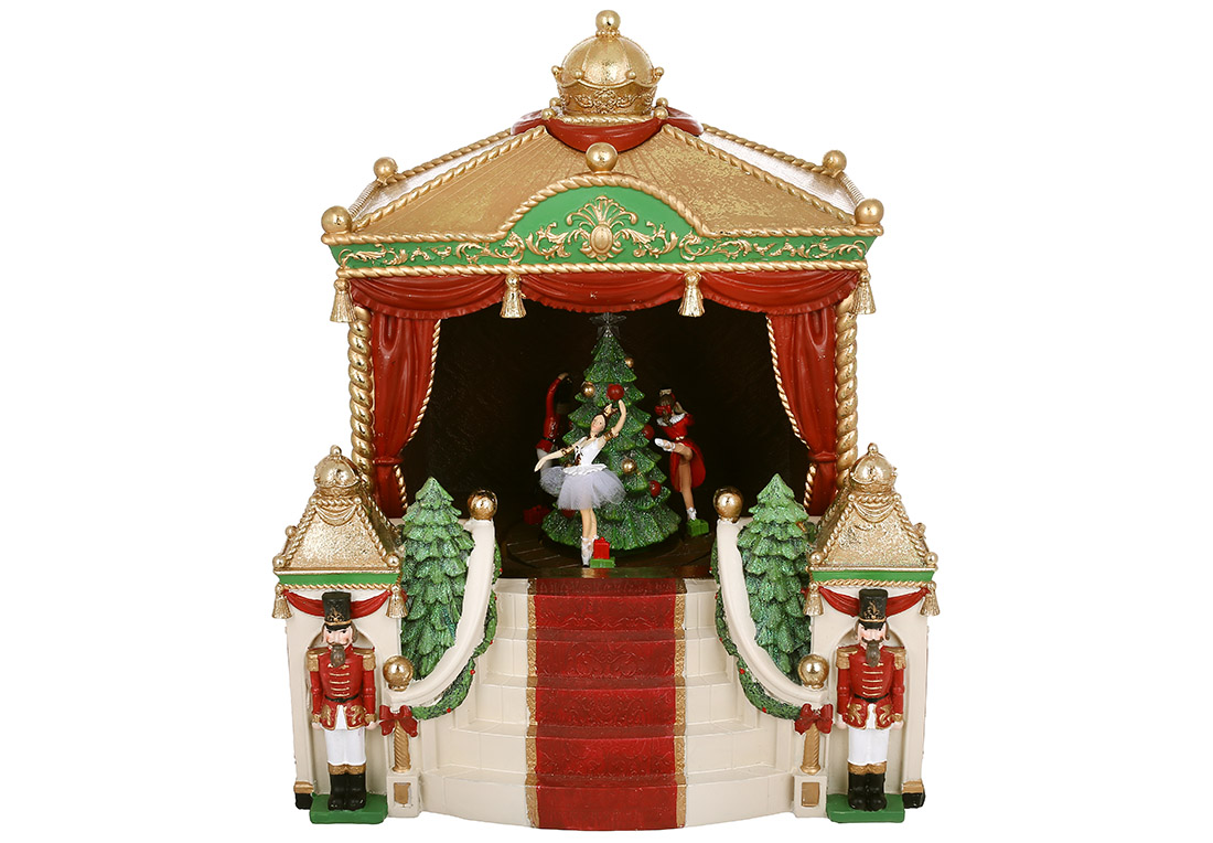 Декоративний Театр з LED підсвічуванням, ялинкою, що обертається, і балериною ( музика - Лускунчик ), 34*30*40см