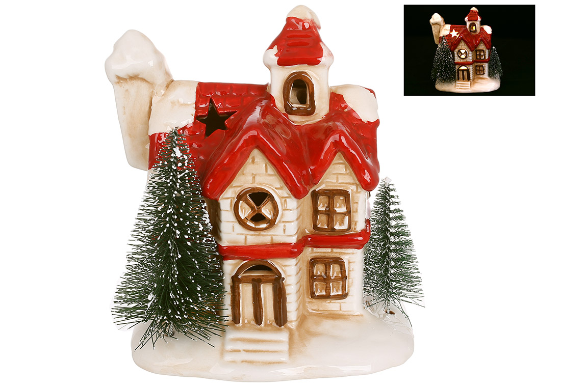 Статуетка з LED - підсвіткою Будиночок, на батарейках (2xLR44), 11.4*9.5*12.9см