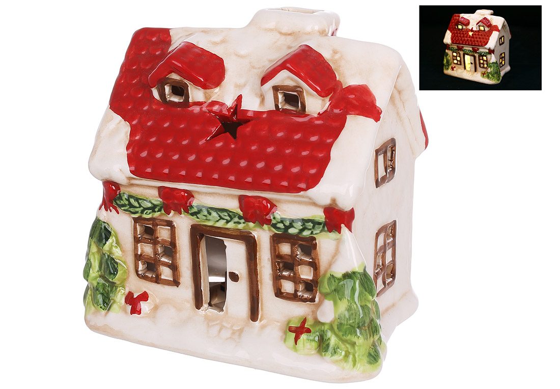 Статуетка з LED - підсвіткою Будиночок, на батарейках (2xLR44), 10.5*8*11см