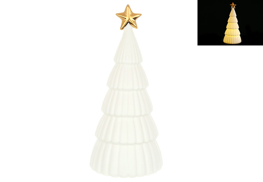 Декоративна керамічна Ялинка з LED підсвічуванням D9.5*21см, колір - білий матовий