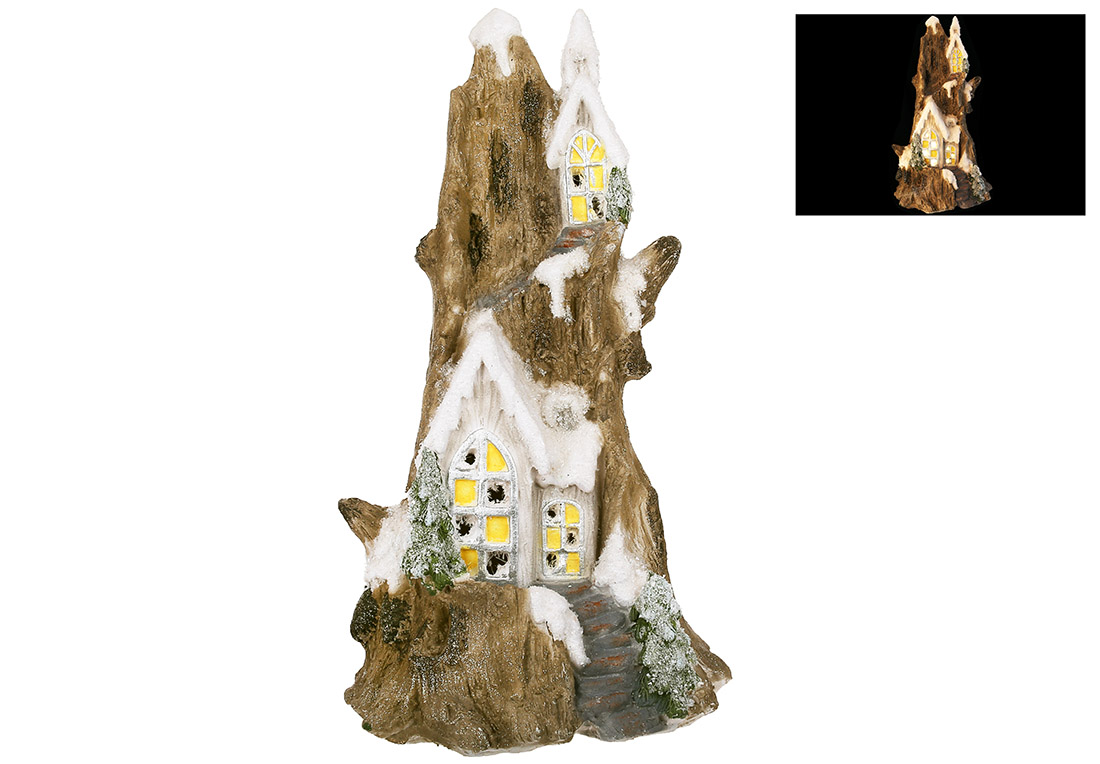 Декоративна фігура з LED підсвіткою Будиночок у лісі з білим снігом, 44.5см, колір світло - коричневий