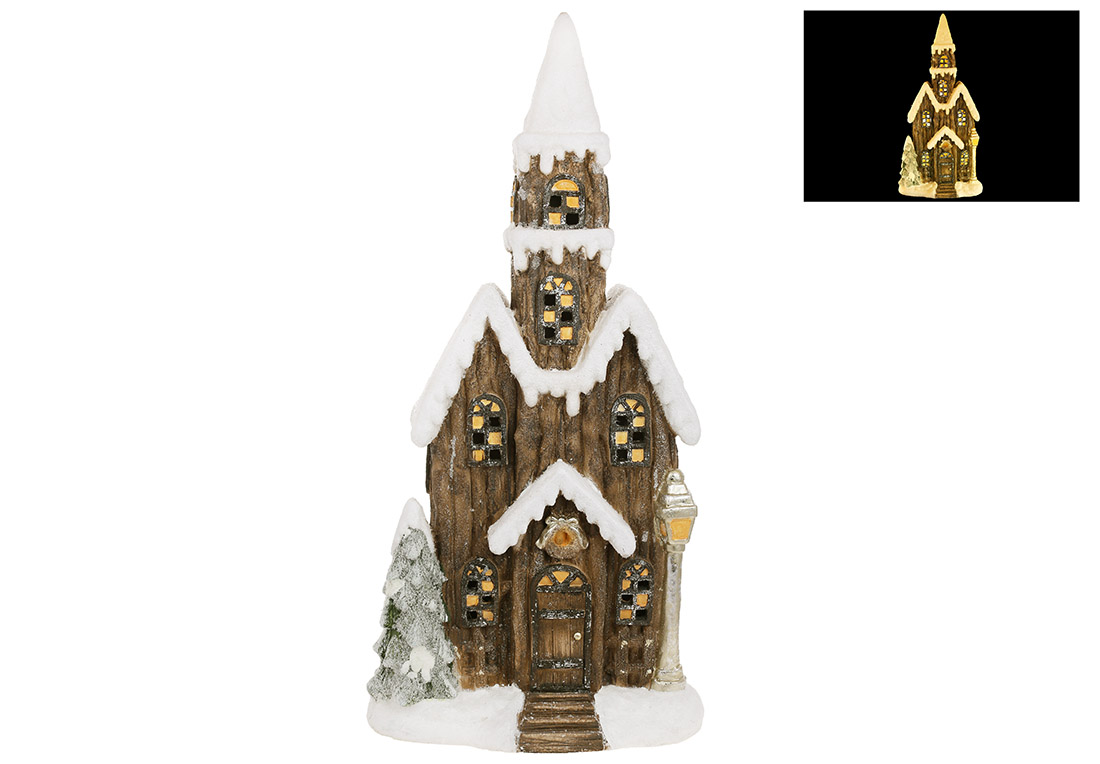 Декоративна фігура з LED підсвіткою Дім з білим снігом, 48.5*24.5*91см, колір - коричневий