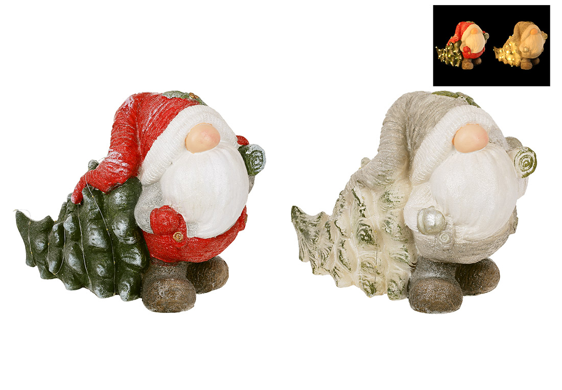 Декоративна фігура з LED підсвіткою Гном з ялинкою в гліттері 29.5см, 2 дизайни