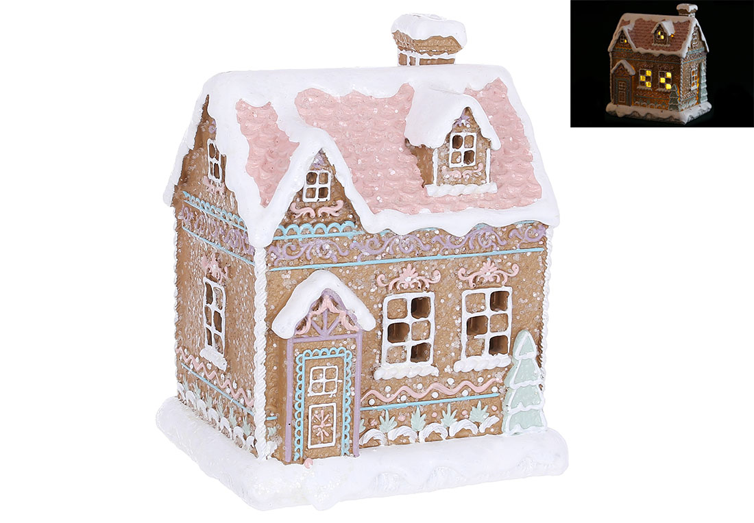 Декор з полістоуну з LED підсвічуванням Пряничний Будиночок 12.5*9.5*15.5см