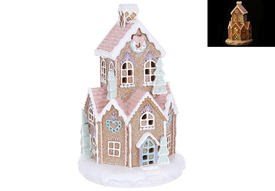 Декор з полістоуну з LED підсвічуванням Пряничний Будиночок 20*20*32см