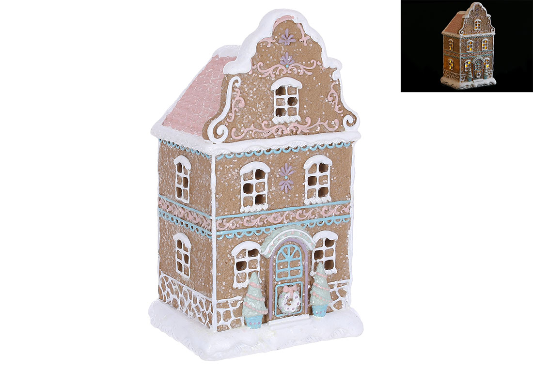 Декор з полістоуну з LED підсвічуванням Пряничний Будиночок 11.5*9.5*20см