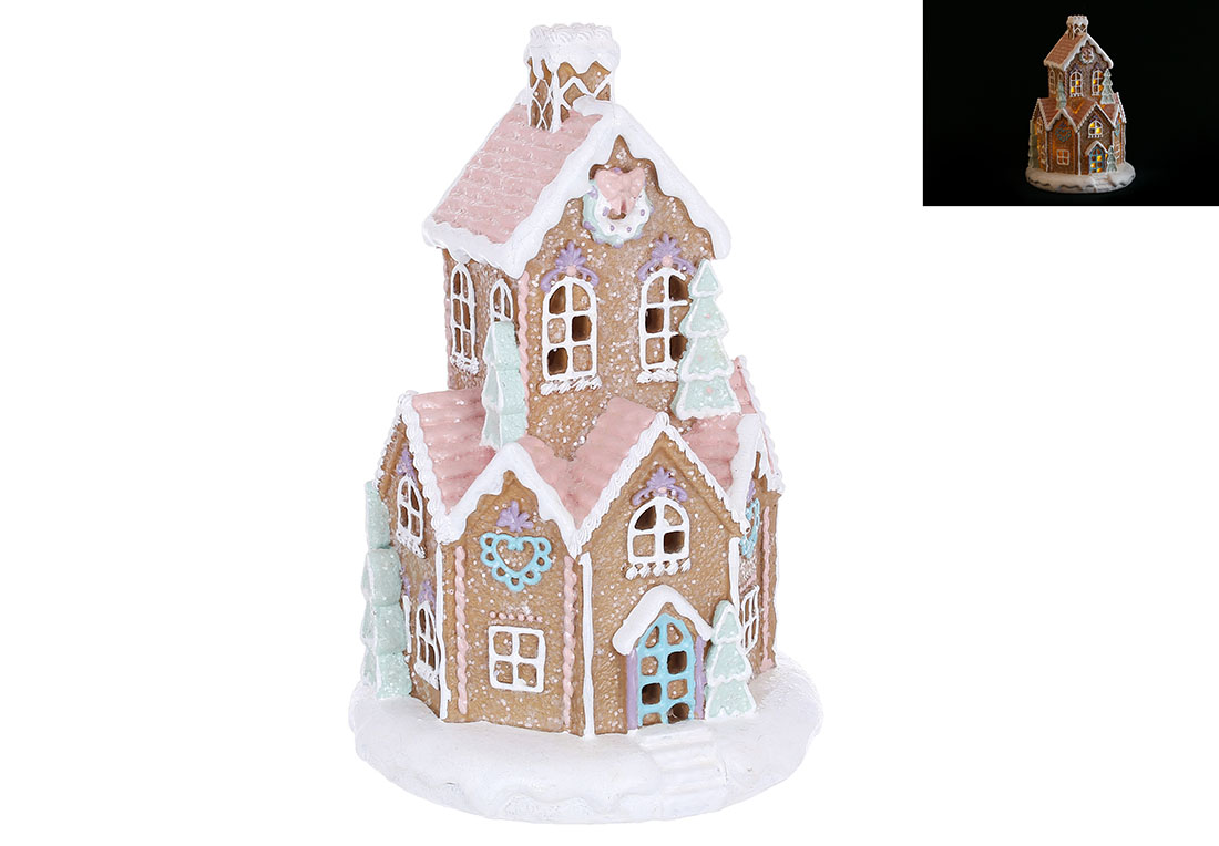 Декор з полістоуну з LED підсвічуванням Пряничний Будиночок 14.5*14.5*23см