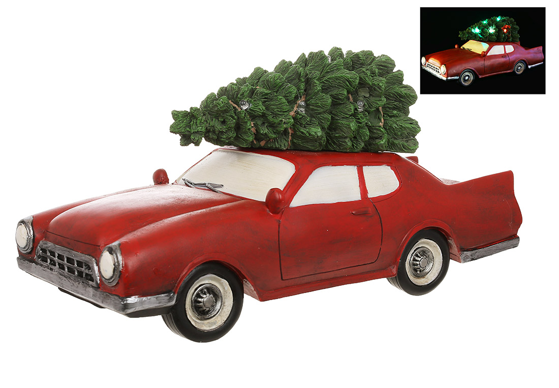 Декоративна фігура Машина з ялинкою і LED підсвічуванням, на батарейках (3*AA), 38.5*15.5*18.5см