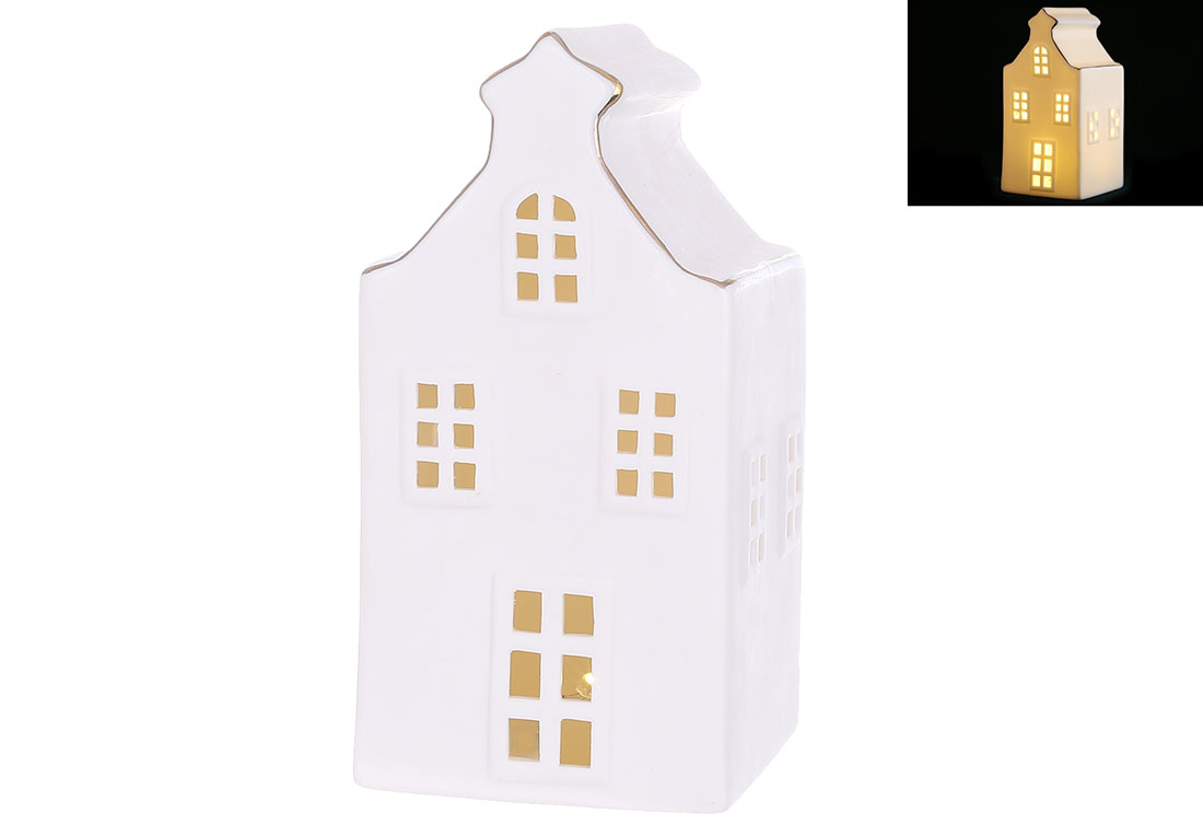 Декоративний Будинок з LED підсвічуванням, 9*8*17.5см, колір - білий матовий