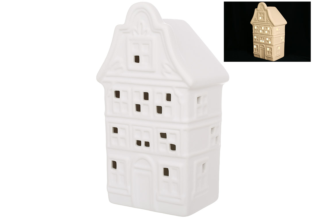Керамічний будиночок з LED підсвічуванням, 10.4*7.6*19см, колір - білий матовий
