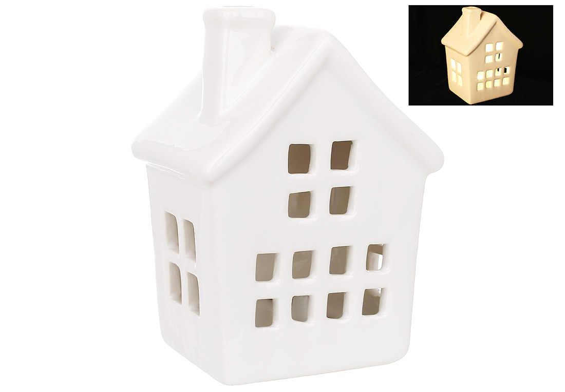 Керамічний будиночок з LED підсвічуванням, 7*6*10см, колір - білий