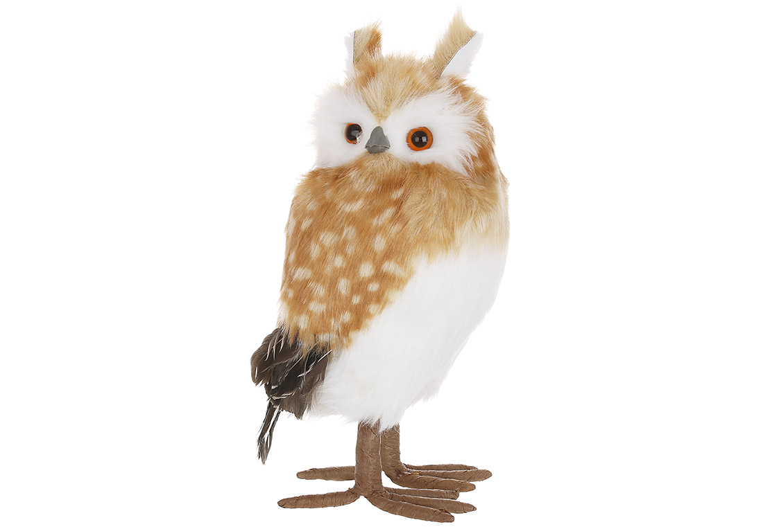 Новорічна фігура Сова 35см, колір - коричневий із білим