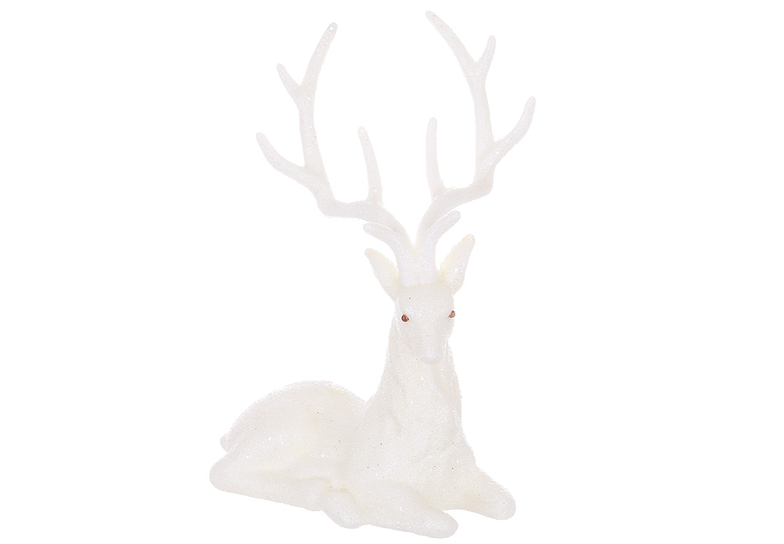 Новорічна декоративна фігура Олень, 20.5*15см, колір - білий, глітер