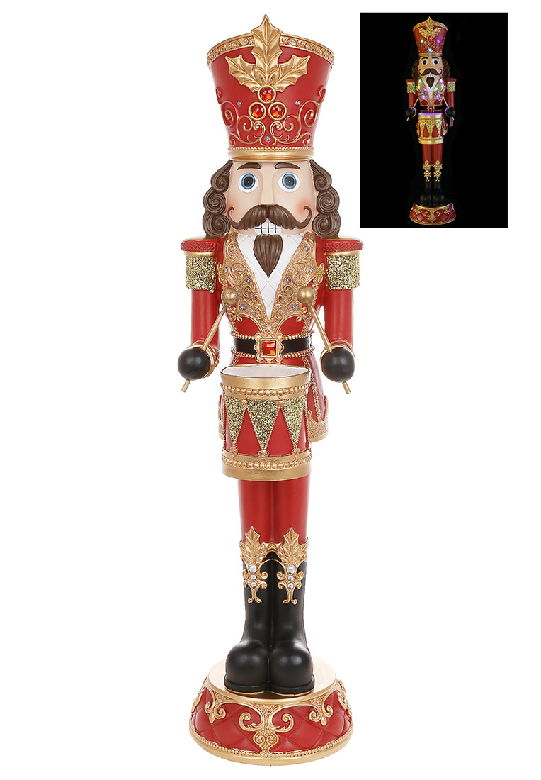 Декоративна фігура з LED підсвіткою Лускунчик 23*25*91.5см, колір - червоний із золотом