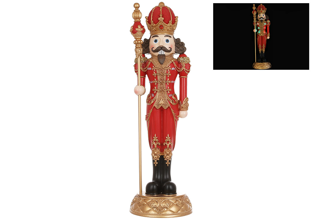 Декоративна фігура з LED підсвічуванням Лускунчик, на батарейках (2*AAА), 15*15*50.5см, колір - червоний із золотом