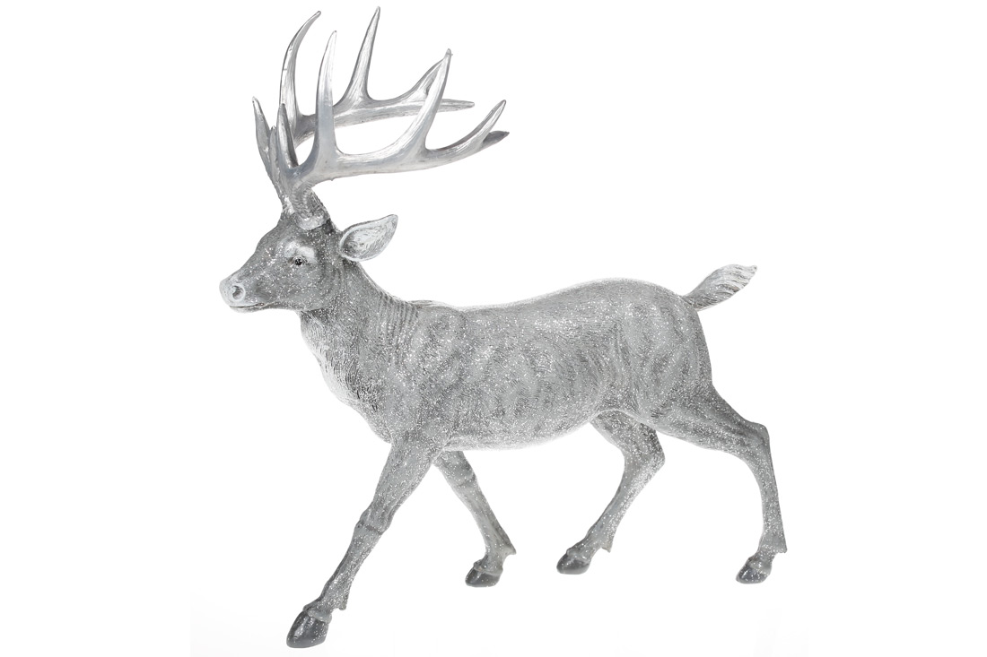 Декоративна фігурка Олень, 39см, колір - сірий зі сріблом