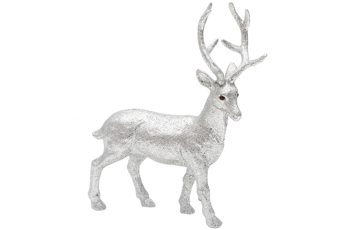 Новорічна декоративна фігура Олень, 30см, колір - срібний гліттер