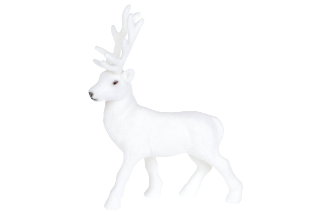 Новорічна декоративна фігура Олень, 21см з велюровим покриттям, колір - білий